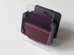 Front view of Benro holder installed on a 90/4.5 lens with 100mm square and 100x150mm filters installed.